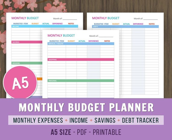 a5 monthly budget planner monthly budget printables family etsy