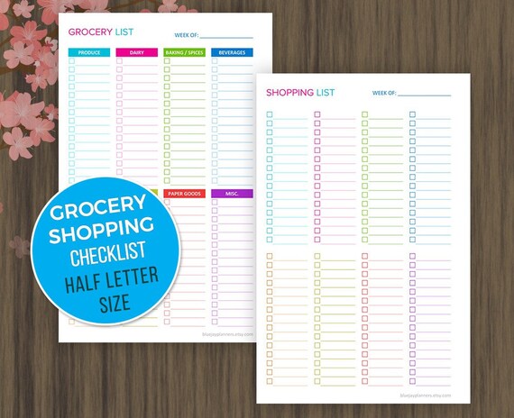shopping list printable grocery list grocery checklist shopping checklist shopping planner home organization half letter size 5 5x8 5 shopping checklist
