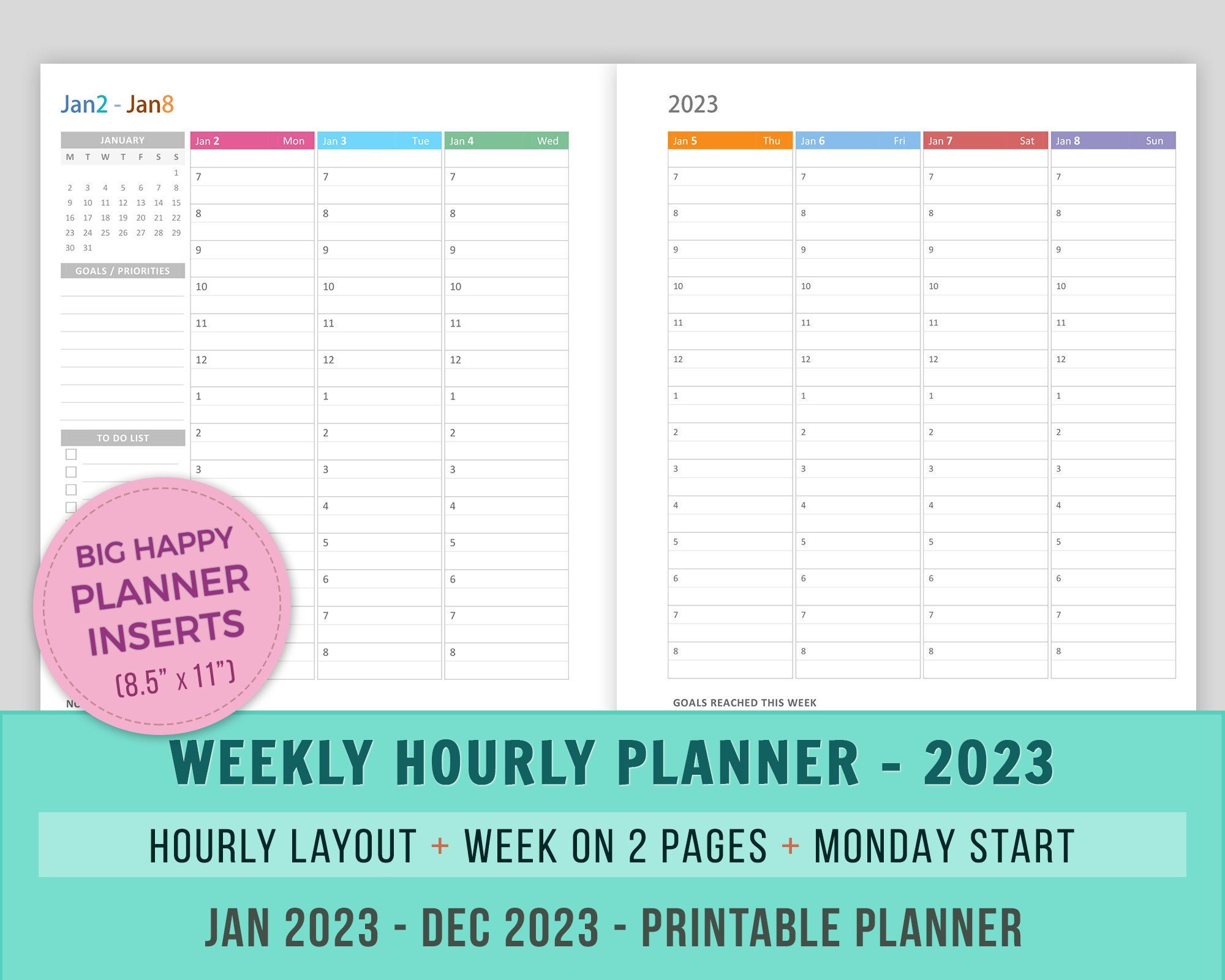 Big Happy Planner Inserts Weekly Hourly Planner 2023 Inserts Etsy