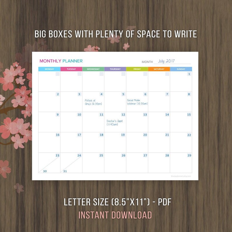 Monthly Planner Undated, Monthly Calendar Template, Planner Inserts, Monthly Agenda, Undated