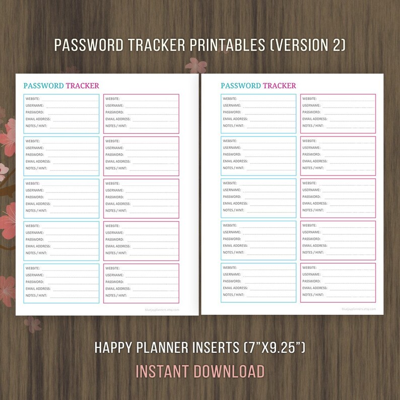 Happy Planner Inserts Password Tracker Printable Password 