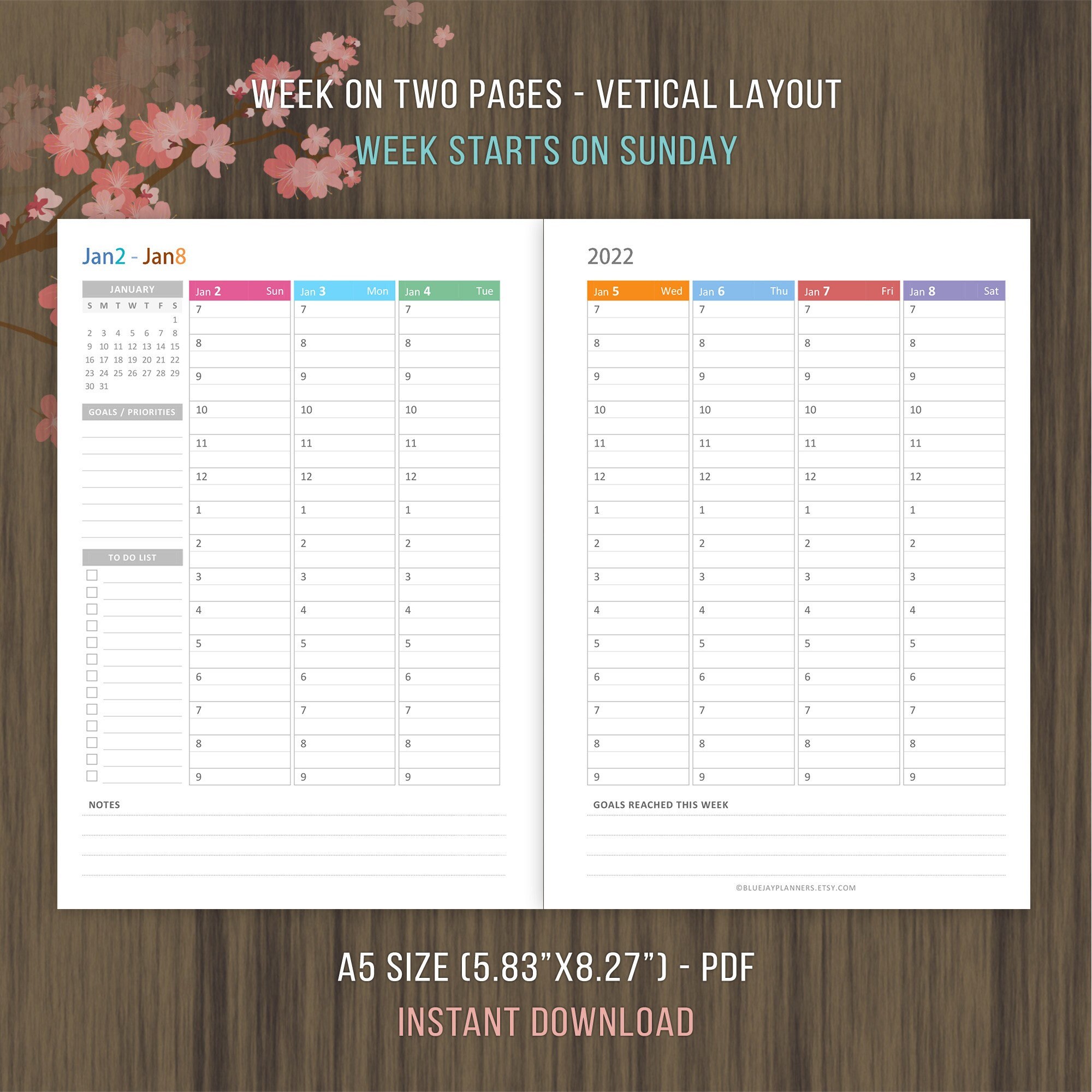 Weekly planners with vertical layout