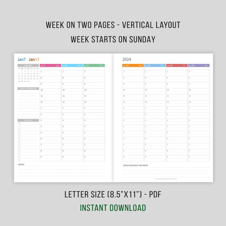 2024 Hourly Weekly Planner Inserts Printable, Weekly Agenda, WO2P