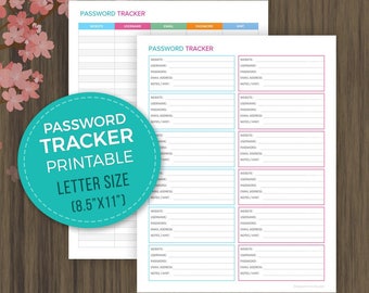 Password Tracker Printable, Password Log, Password Organizer, Planner Inserts, Password Book, Password Printable, Letter Size, pdf