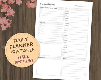 Daily Planner Printable Inserts, Everyday Organizer, Planner Printable, Daily Organizer, Weekly Planner, A4 Size, Daily Schedule, pdf