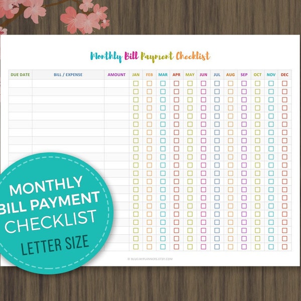 Monthly Bill Tracker Printable Etsy