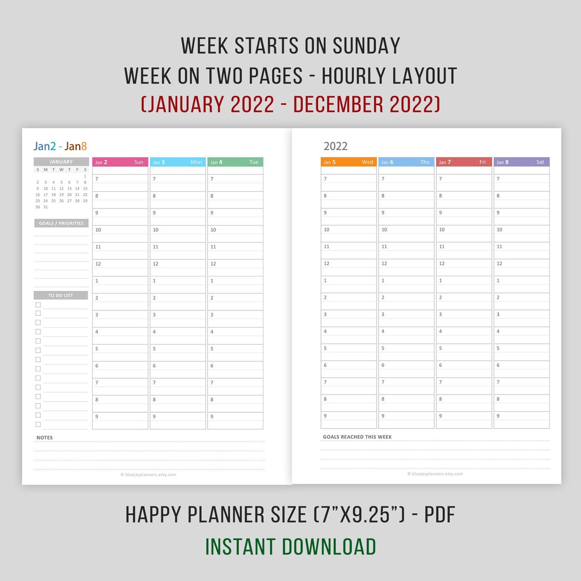 2022 hourly weekly planner printable happy planner inserts