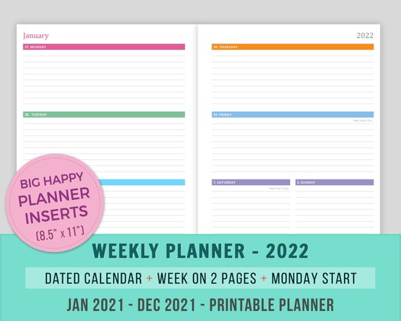 Paper Calendars &amp; Planners BIG Happy Planner HOURLY PRINTABLE Inserts ...