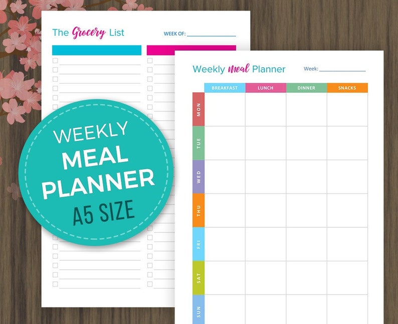 A5 Meal Planner Printable Weekly Menu Planner A5 Grocery | Etsy