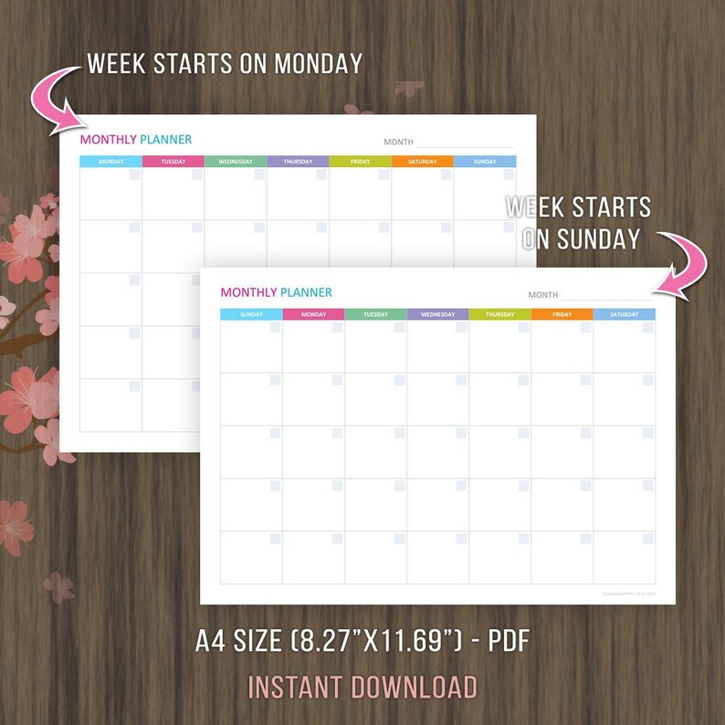 A4 Monthly Planner Printable Monthly Calendar Template A4 Etsy