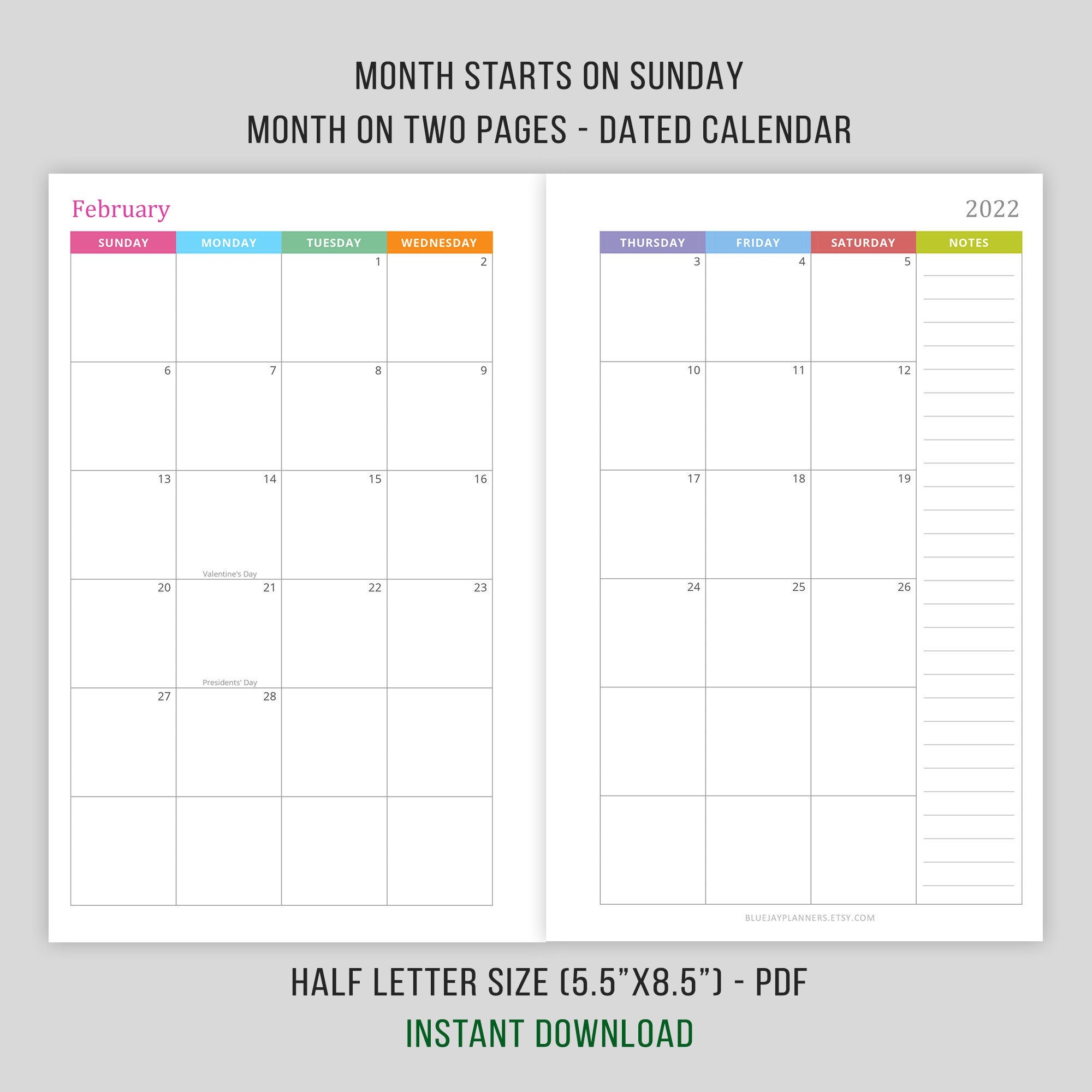 Monthly Planner 2022 Printable Planner Inserts Mo2p Dated Etsy
