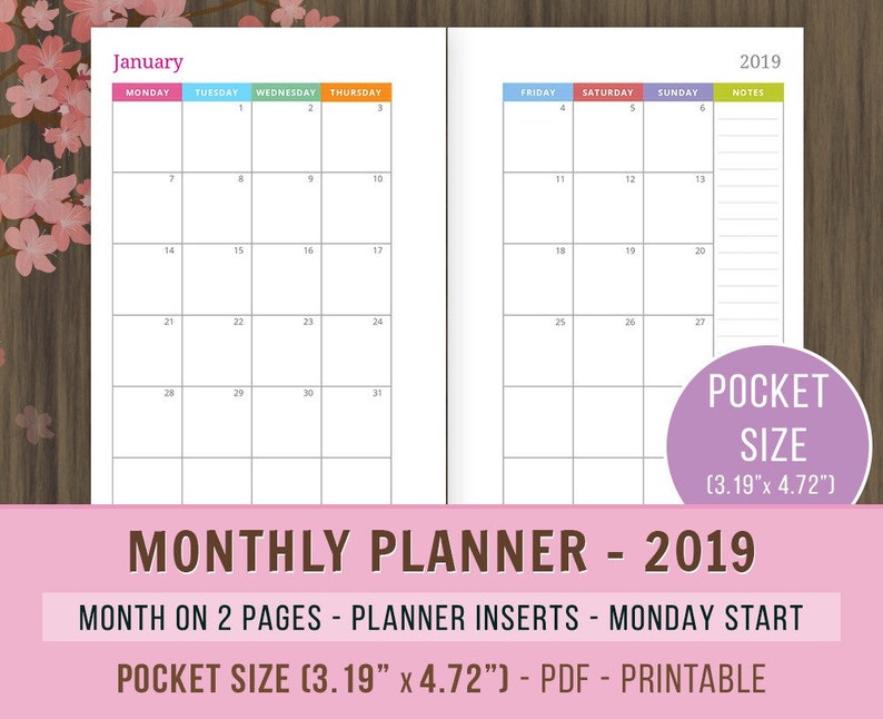 Pocket Sizing 2019 Regular monthly Calendar, Thirty day period upon 2 Webpages, MO2P Inserts, Dated Every month Planner 2019, Monday Start out, Planner Calendar Refills, pdf photograph about Printable Pocket Calendar called Pocket Measurement 2019 Month-to-month Calendar, Thirty day period upon 2 Webpages, MO2P Inserts, Dated Regular monthly Planner 2019, Monday Get started, Planner Calendar Refills, pdf