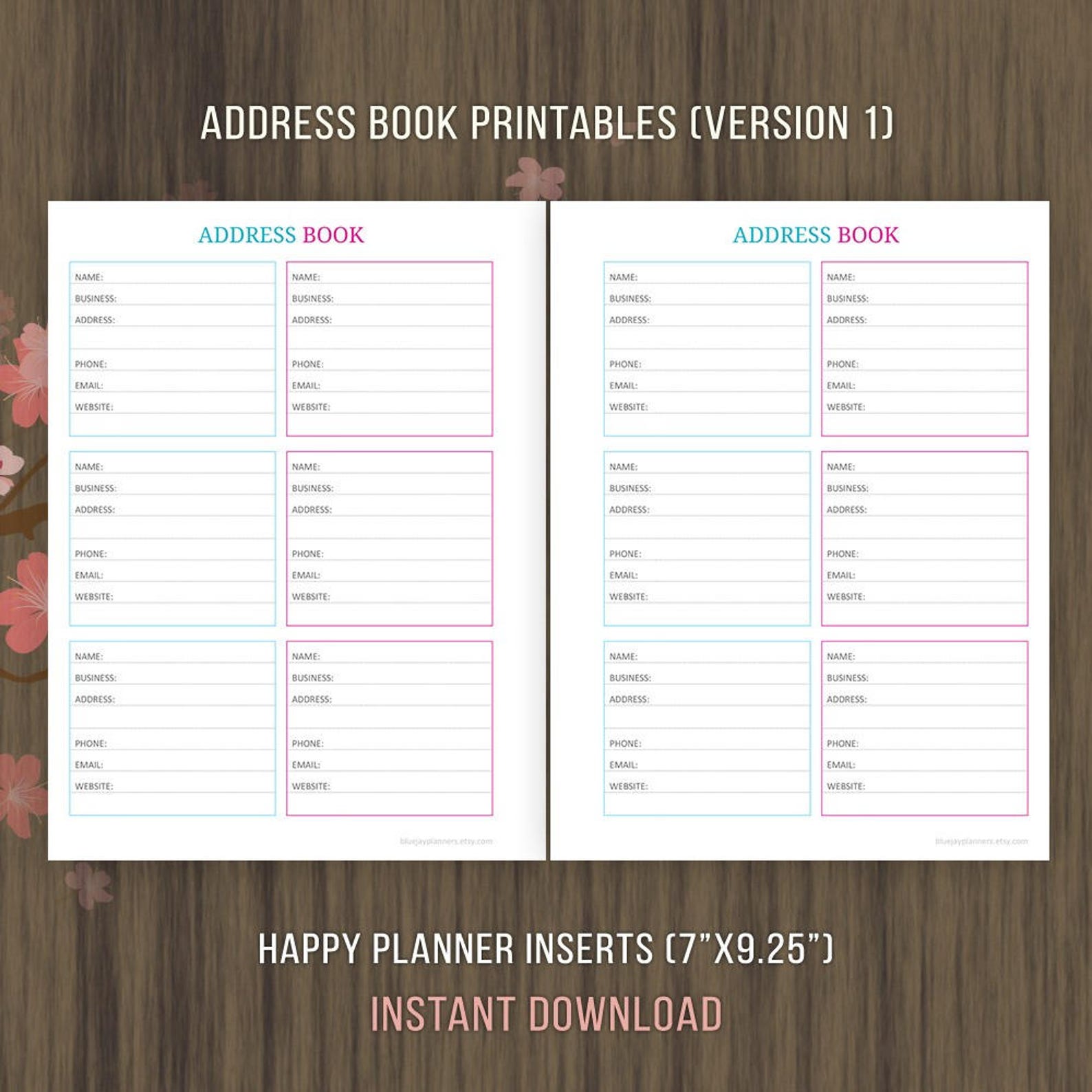 Happy Planner Inserts, Contact Page Printable, Address Book Pages ...