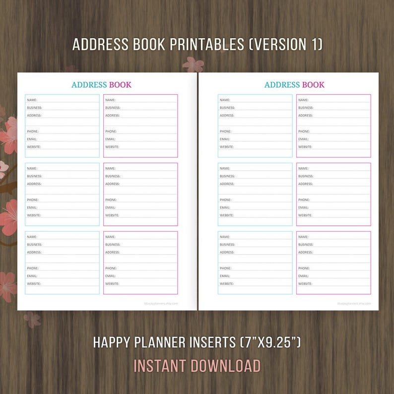 Happy Planner Inserts, Contact Page Printable, Address Book Pages ...