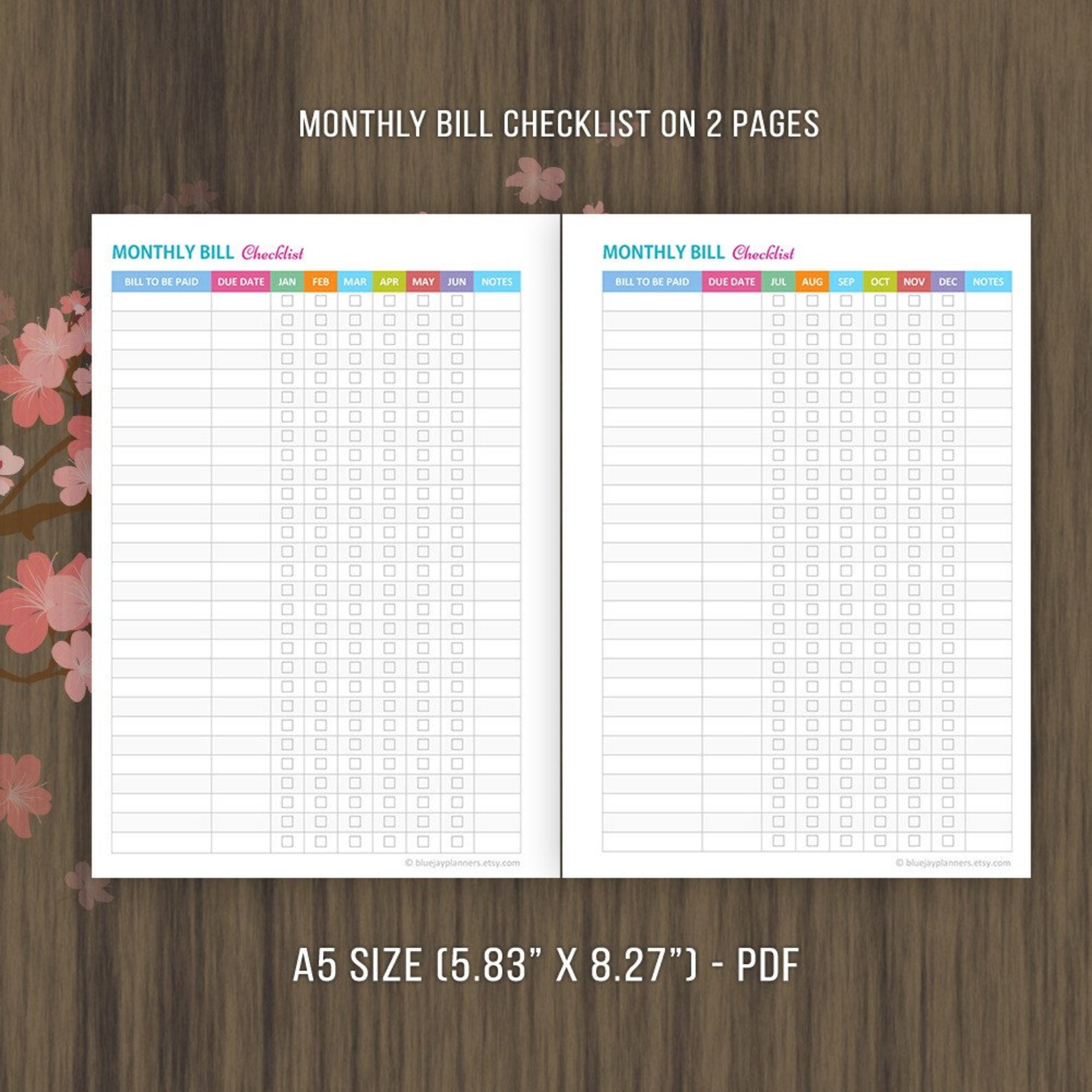A5 Monthly Bill Checklist, Vertical Finance Checklist, Bill Payments ...