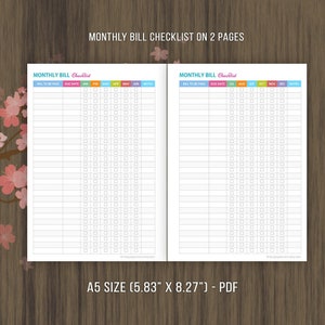 A5 Monthly Bill Checklist, Vertical Finance Checklist, Bill Payments ...