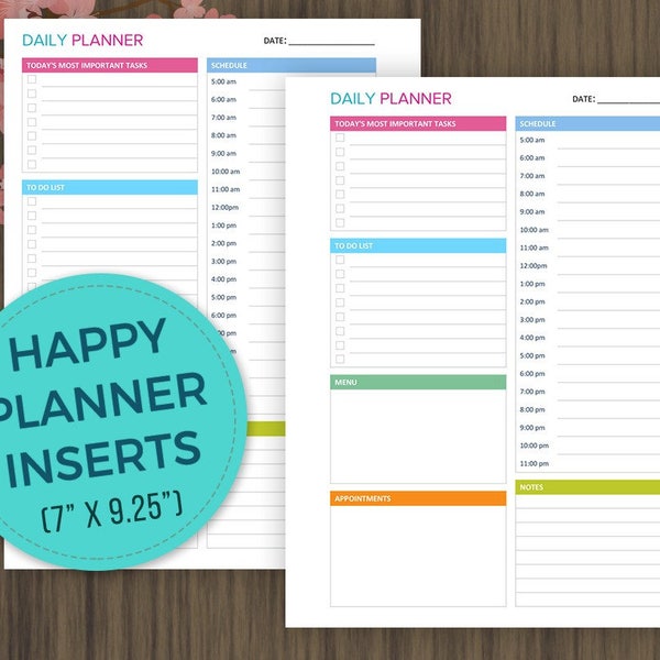 Happy Planner Inserts, Daily Planner Printable, Happy Planner Pages, Daily Schedule, Daily Organizer, 7"x9.25", Everyday Planner, Daily Plan