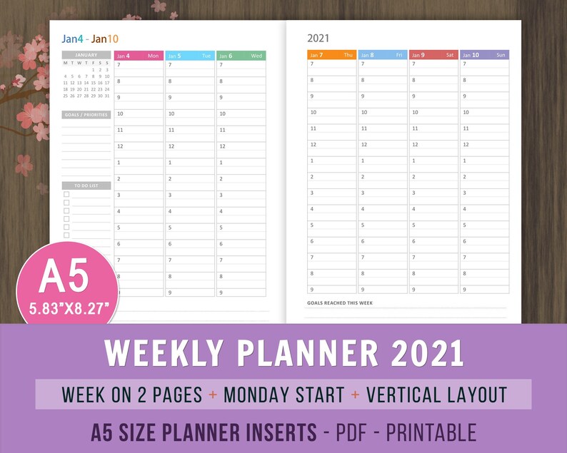 a5 planner inserts weekly hourly planner 2021 printable etsy