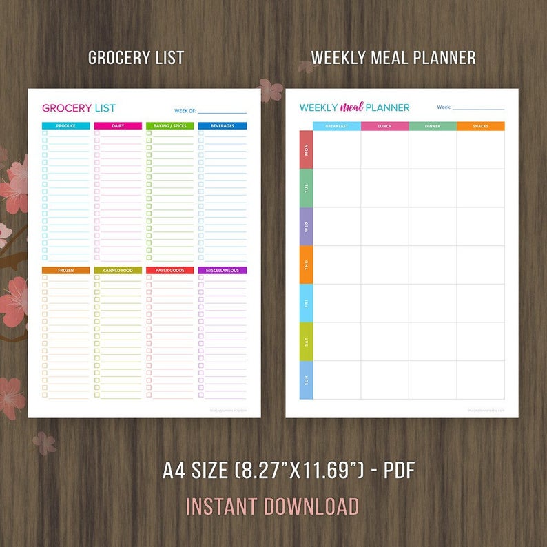 Weekly Meal Planner Inserts Bundle Shopping List Grocery | Etsy