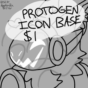 May include: A grayscale digital art piece featuring a stylized Protogen character icon. The image includes the text "PROTOGEN ICON BASE" within a speech bubble, along with the price "$1". The artist's Etsy shop name is also visible.