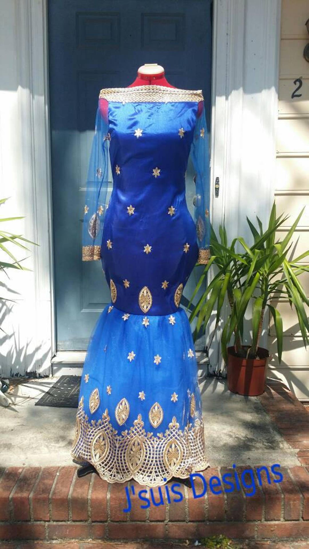 Blue and gold mermaid dress hot sale