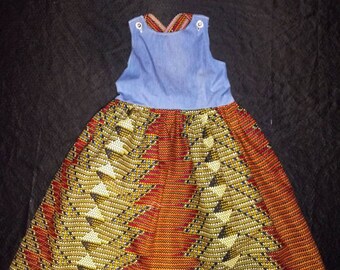 Ankara print and jean jumper dress