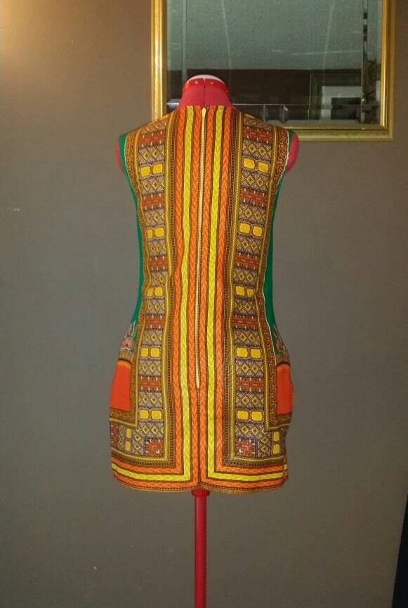 Handmade Green African dashiki print dress.