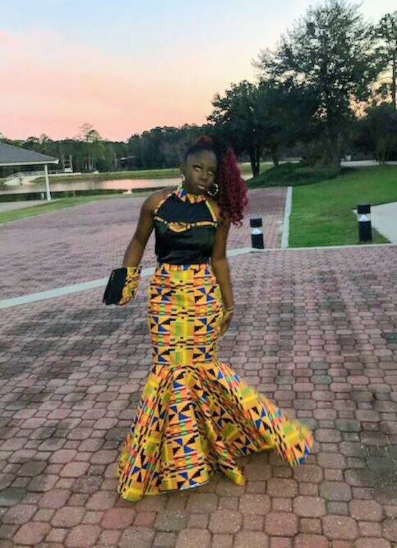 Kente Cloth and Black Mermaid Dress