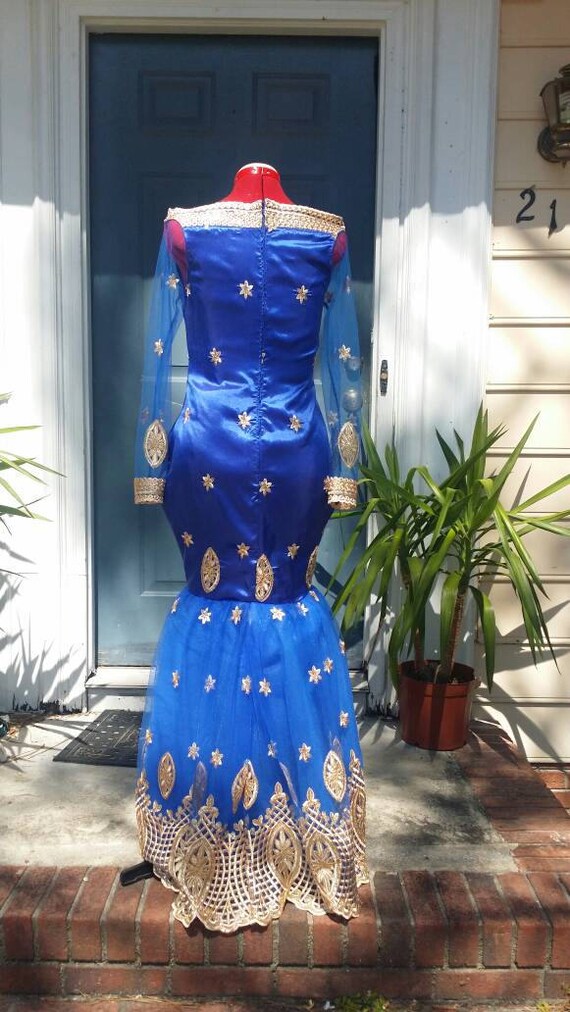 royal blue and gold mermaid dress