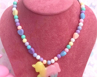 Sparkly Pastel Beaded Pendant Necklace