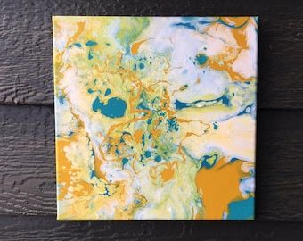 Blue, Yellow, and White Abstract Canvas Painting//Abstract Painting//Acrylic Painting//Blue and Yellow Art//Blue and Yellow Painting