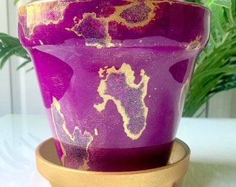 Magenta Geode Pot, Purple Pot, 6” Pot, 6 Inch Pot, Purple Flower Pot, Geode Pot, Glitter Pot, Hand-Painted Flower Pot, Painted Terracotta