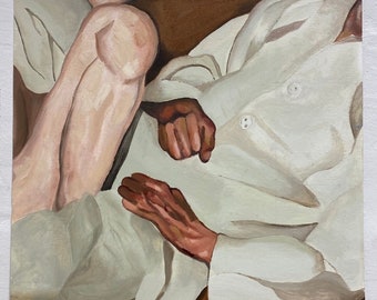 Pajamas, couple, Lucian Freud, famous painting, famous painting, pajamas, couple, resting, rest, resting