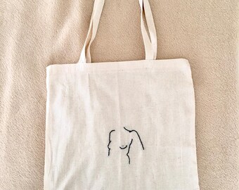 Women's white embroidered tote bag, embroidered tote bag, embroidered tote bag, embroidery tote bag