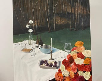 油絵、キャンバスに油彩、静物画、テーブル