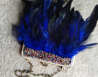 Blue feather clutch, feather bag, blue bag, feather clutch, blue feather bag, blue feather bag, handmade clutch