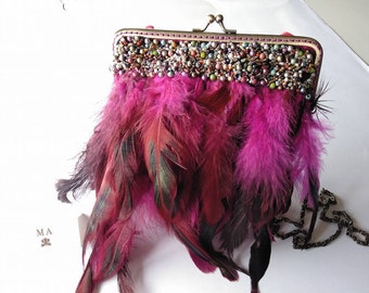 Pink feather clutch, pink feather bag, party bag, pink clutch, feather bag, party clutch