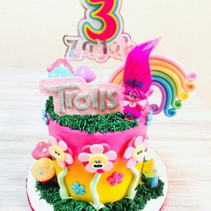 Trolls Cake Topper- Trolls Birthday - Trolls Topper - Birthday Cake Topper - Girls Birthday - Boys Birthday - Holographic - Colorful Topper