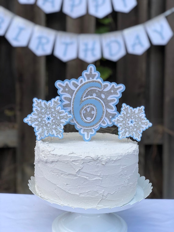 Gyufise 1 Pack Snowflake Happy Birthday Cake Topper Blue Glitter Winter  Wonderland Cake Pick Winter Frozen Theme Cake Decorations Birthday Frozen