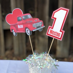 Red Truck - Red Truck Centerpiece Sticks - Vintage Red Truck - Red Farm Truck - Red Truck Valentine’s Day - First Birthday - Birthday Decor