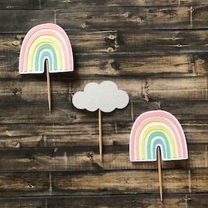 Boho Rainbow Cupcake Toppers - Patel Rainbow - Rainbow Party Decor - Pastel Party Decor - Rainbow Cupcake Toppers - rainbow party decor