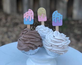 Popsicle Cupcake Toppers - Sprinkle Cupcake Toppers - Ice Cream Toppers - Popsicle Party - Ice Cream Party - Party Decor - Birthday Decor
