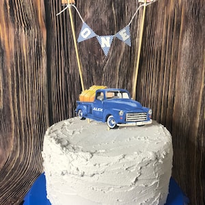 Little Blue Truck Cake Topper - Blue Truck - Blue Truck Cake Topper- Farm Animal Cake Topper - Gingham - Vintage Truck - Fall Birthday - One