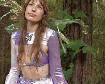 The Rave Fae in Lavender and Iridescent fabric | Fairy Rave Set, Festival Outfit, Purple, Ravewear