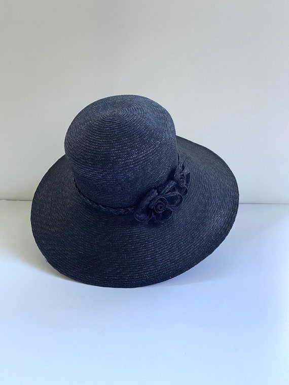 Vintage Black Wide Brim Woven Dress Hat