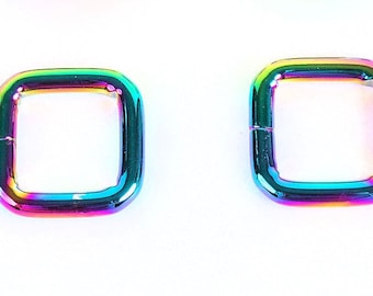 Iridescent Rainbow 3cm (inner wide), 0.5cm thick solid cast square ring, closed rings Pack of 2