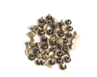 Solid Brass Double Cap Rivets, 6 mm cap, 6.4 mm post Antique Brass