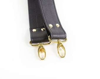 Correa para bolso de mano de piel granulada negra: asa corta para hombro o bolso de mano (50 cm de largo)