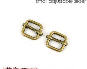 Strap Slider, Adjustable Sliders, Adjustable Purse Sliders, Strap Adjustable Hardware, Bag Strap hardware, Pack of 2, 1/2" Antique Brass