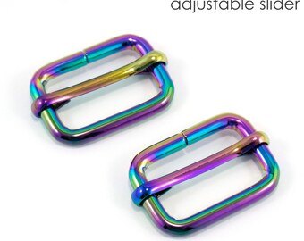 Strap Slider, Adjustable Sliders, Adjustable Purse Sliders, Strap Adjustable Hardware, Bag Strap hardware, Iridescent Rainbow pack of 2 3/4"